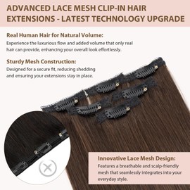 TESS Clip in Extensions Echthaar 6stk 36g, 6 Clip in Haarverlängerung Echthaar Extensions Remy Extensions35cm 2R# Dunkelbraun
