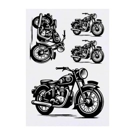 Azeeda 4 x 'Oldtimer-Motorrad' Temporäre Tattoos - Wasserfest, Hautfreundlich & Ungiftig · Transfers in Verschiedenen Größen (TO00073132)