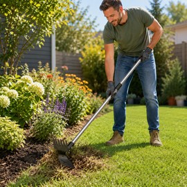 2-in-1 Garden Thatch Rake for Weeding & Soil Care – Dual-Head Stainless Steel Tool with Telescopic Handle