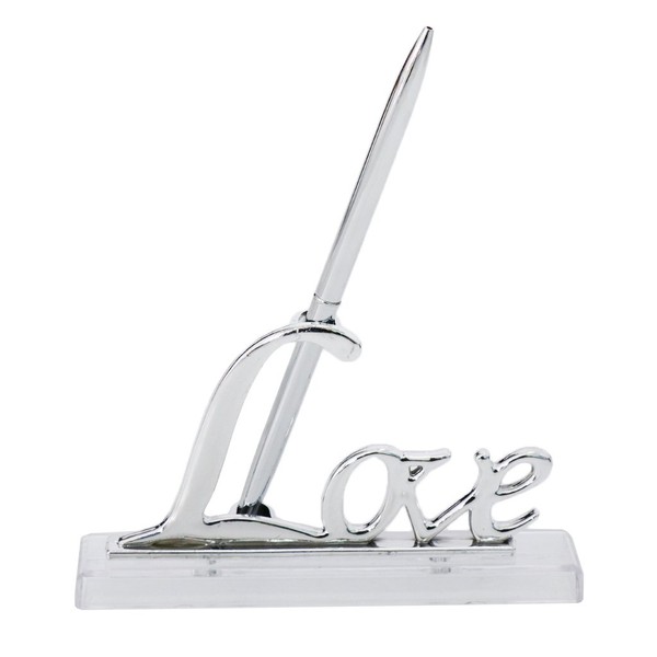 MagiDeal Wedding Reception Party Silver Guest Book Signing Pen w/Love Sign Pen Stand Holder Table Decor