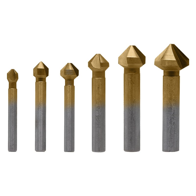 Aracombie 6 Pack 3 Flute 90 Degree Countersink Drill Bit