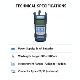 FIBAsource Optical Power Meter with Backlit LCD Display, FC/SC Connector, Fibre Optic Power Tester Measuring Range -70dBm to +10dBm