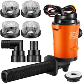 Retisee Livewell Pump for Boat with 4 Stainless Steel Mesh Strainer 3/4 Inch, 12V 800GPH Aerator Pump for Livewell Submersible Cartridge Aerator