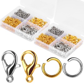 Yizzvb 1640 Pcs Lobster Clasps and Open Jump Rings Set, 2 Colors 12mm Lobster Claw Clasps with 7 * 5mm Jump Rings, Lobster Clasps Jewelry Kit for DIY Jewelry Making Accessories (Gold, Silver)