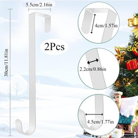 SKJAXF 2 Pcs Wreath Hanger for Front Door, 12 Inches Metal White Christmas Wreath Door Hanger 90s Christmas Decorations for Christmas Home Office Wall Wedding Wreaths or Decorations (2 Pack-White)