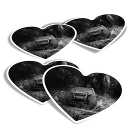 Vinyl Heart Stickers (Set of 4) - BW - Off Roading Quad ATV Dirt Car Fun Decals for Laptops,Tablets,Luggage,Scrap Booking,Fridges #41959