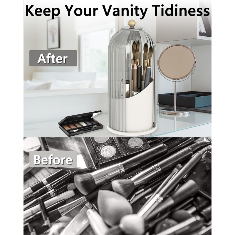 Asayuee 360 Rotating Makeup Brush Holder Organizer with Lid (White