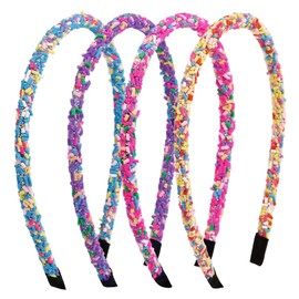 AIBFRID Sprinkle Headbands for Women Girls Thin Headband with Candy Non Slip Fashion Headbands for Women's Hair Cute Head Bands Colorful Birthday Hair Accessories 4PCS