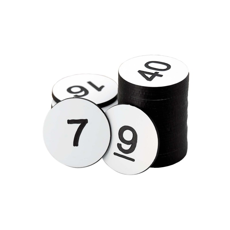 StayMax White Plastic Numbered No Hole Round Number Plates 0-100