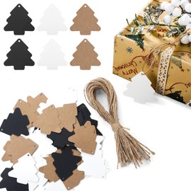 Fullhawl 150 Pcs Christmas Gift Tags with String Christmas Tree Tags Black White Brown Tags with Rope DIY Cardboard Kraft Paper Tags for Christmas Gift Decoration Retro Wedding Gift Accessories