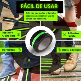 Cinta Antiderrapante para Escaleras, POGEPE Cinta de Tracción Profesional Antideslizante que Brilla en la Oscuridad, 5M × 5CM Cinta Antiderrapante, cinta Impermeable para Interiores y Exteriores