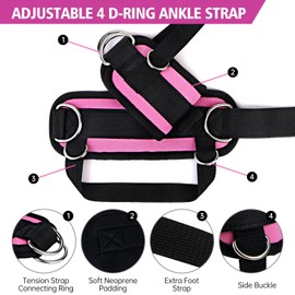 LUCKJOY Ankle Strap for Cable Machines, Kickback Pink Ankle Strap(Pair), Adjustable Ankle Cable Attachments for Gym Workout Comfort fit Women Leg Straps, Working Out Padded Cable Ankle Strap Cuffs