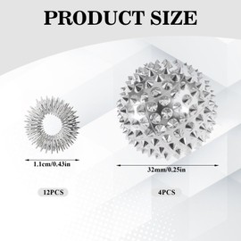 Pack of 4 Metal Hedgehog Balls + 12 Massage Rings for Fingers + 2 Storage Bags, Hedgehog Ball Hard for Hand and Foot Massage, Multifunctional Hedgehog Ball Small for Stress, Hedgehog Ball, Hand