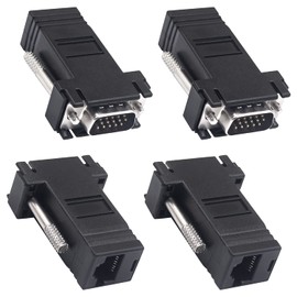 Poyiccot VGA Extender Over Ethernet Adapter, 4pcs VGA to RJ45 Adapter VGA 15 Pin Male to CAT5 CAT6 Female Network Cable Extender Adapter for Multimedia Video