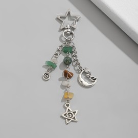 LOHGOU Sun Moon Star Keychain Y2K Aesthetic Boho Hippie Bag Charm, Vintage Style Purse Accessories for Women Girls (Silver)