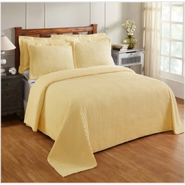 Better Trends Yellow Full/Double Bedspread, 100% Cotton Tufted - Classic Stripe Coverlet, Soft & Cozy Bedding for All Seasons, Machine Washable - Jullian Collection