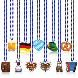 NOVWANG 21Pcs Oktoberfest Party Favors Beaded Necklaces Metallic Bead Necklaces for Oktoberfest Bavarian Beer Festivities Party Favors Decorations Supplies(11 Designs)