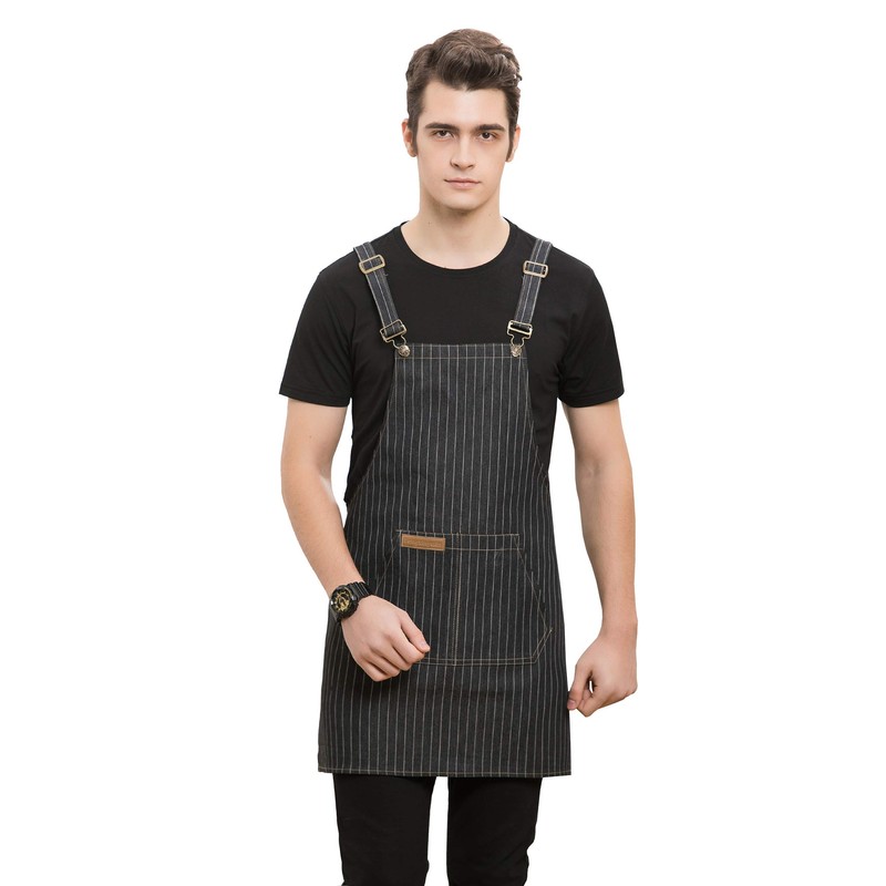 Denim Cross-Back Chef Bib Apron with Pockets for Men and
