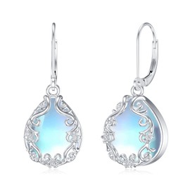 YAFEINI Mondstein Ohrringe Silber 925 Hängend Mondscheinstein Filigrane Tropfen Ohrringe Leverback Ohrringe Blumen Schmuck Geschenke für Mama Damen Frauen
