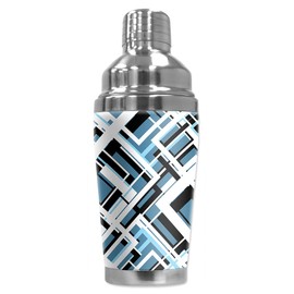 Mugzie 20 Ounce Stainless Steel Cocktail Shaker/Martini Shaker with Wetsuit Cover - Blue, Black, White Triangles