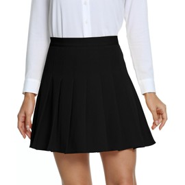 Urban CoCo Women's Pleated High Waist Solid School Uniform Skirt (Black, L)