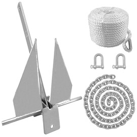 ISURE MARINE Boat Fluke Style Anchor Kit 13 lb Galvanized Steel Includes Anchor, Rope, Chain, and Shackles