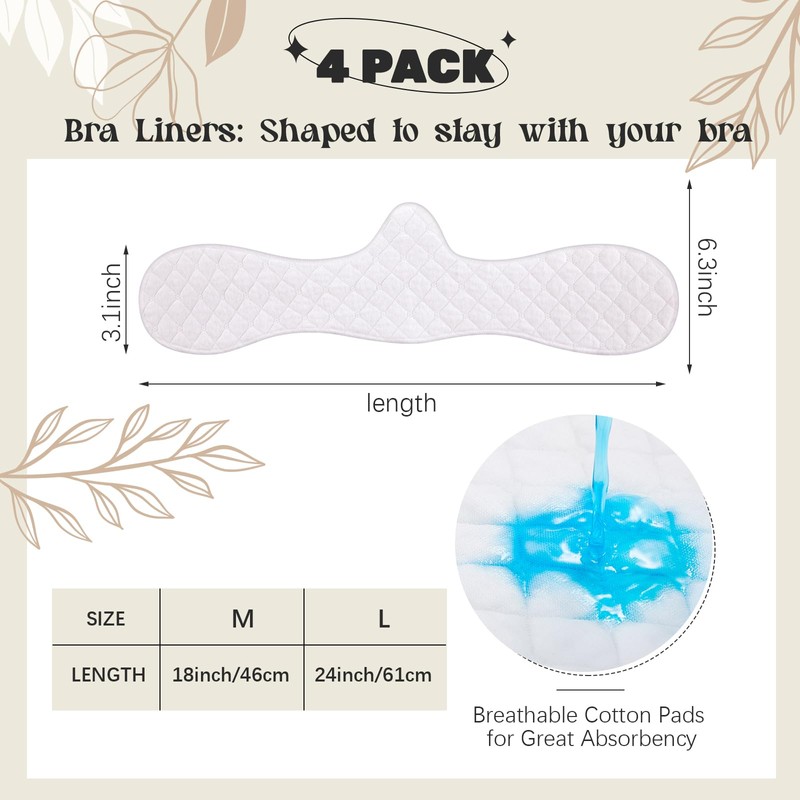 Boyiee 4 Pcs Reusable Cotton Bra Liners Under Bra Liners