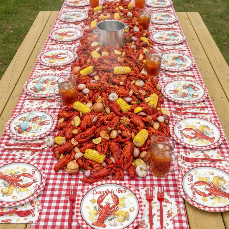 TAKEALOOKO 96 Pcs Crawfish Boil Party Supplies, Red White Crawfish
