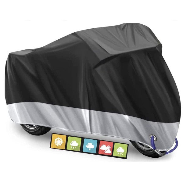 Biula, Funda para Moto, con Protección UV, Negro/Plata, XL