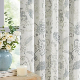 Kayne Studio Blue Grey Blackout Curtain Panels Linen Botanical Leaf Print Floral Farmhouse Drapes Soundproof Light Blocking Window Treatment Living Room Bedroom Pinch Pleated BackTab,40"x84",2 Panels