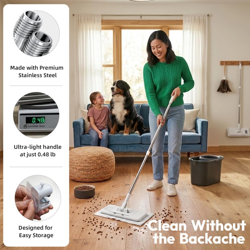 SOPAMI 2-in-1 Snap Grip Mini Mop Use Any Cloth,Cloth Changing,