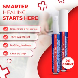Liquid Bandage for Skin – Waterproof Skin Glue for Wound Closure, Flexible Liquid Bandaid with Non-Sting Formula – Long-Lasting Liquid Bandage – 20 Count