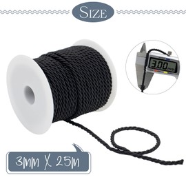 LEREATI Blue Polyester Cord 3 mm x 25 m, 3-Ply Soft Craft Rope Satin Cord Trim Decorative Twisted Macrame Cord for DIY Crafts Curtain Tie Honor Cord Gift Bags