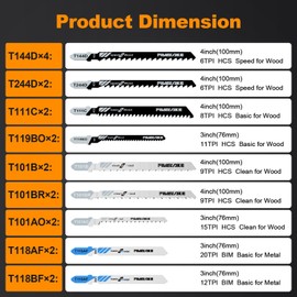 T-Shank Jigsaw Blades Set with Case, 20Pcs Assorted Replacement Jigsaw Blades for Wood, Plastic and Metal Cutting (T118AF, T118BF, T101AO, T119BO, T101B, T101BR, T111C, T244D, T144D)