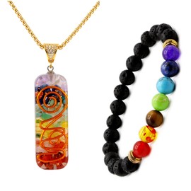 HEDQFM 7 Chakra Crystal Stones Necklace Orgone Energy Protection Pendant Necklace Chakra Bracelet Jewelry Set for Women Men
