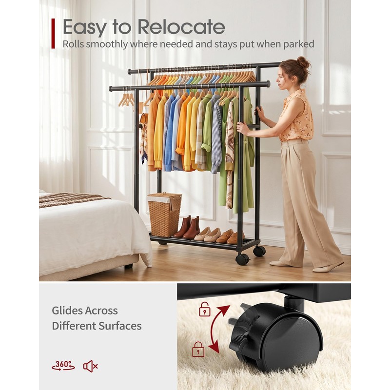 Sakugi Double Rods Clothes Rack - Metal Clothing Rack with