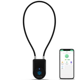 Dhiedas Fingerprint Cable Lock, 6" Long Cable Smart Padlock with Fingerprint Bluetooth APP, Keyless Biometric Waterproof Outdoor Gate Lock for Refrigerator French Door Fence Backyard Pantry