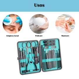 Set Pedicure Manicure de Acero Inoxidable Corta Uñas Mano Herramienta para Pies y Manos Remover Cutícula Pinza Alicate Cortador Lima Pie | Negro 28pzs