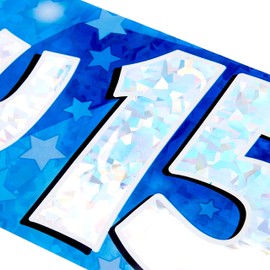 9ft Banner Happy 15th Birthday Blue Holographic