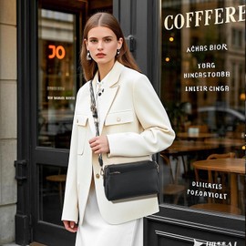 KETIEE Crossbody Bags for Women Vegan Leather Purses Small Shoulder Handbags with Two Adjustable Detachable Straps (Black)