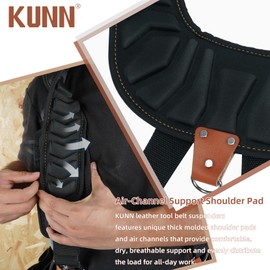 KUNN Leather Tool Belt Suspenders Construction Bag Suspenders Molded Air Channel Work Belt Suspender for Carpenter Electrician,Brown