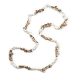 Avalaya Stylish Snow White Semiprecious Stone, Antique White Sea Shell Nugget Necklace - 86cm Long
