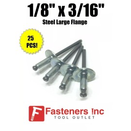 Brighton (QTY 25) Large Flange Steel POP Rivet 4-3L 1/8" x 3/16" Grip Range 43LF