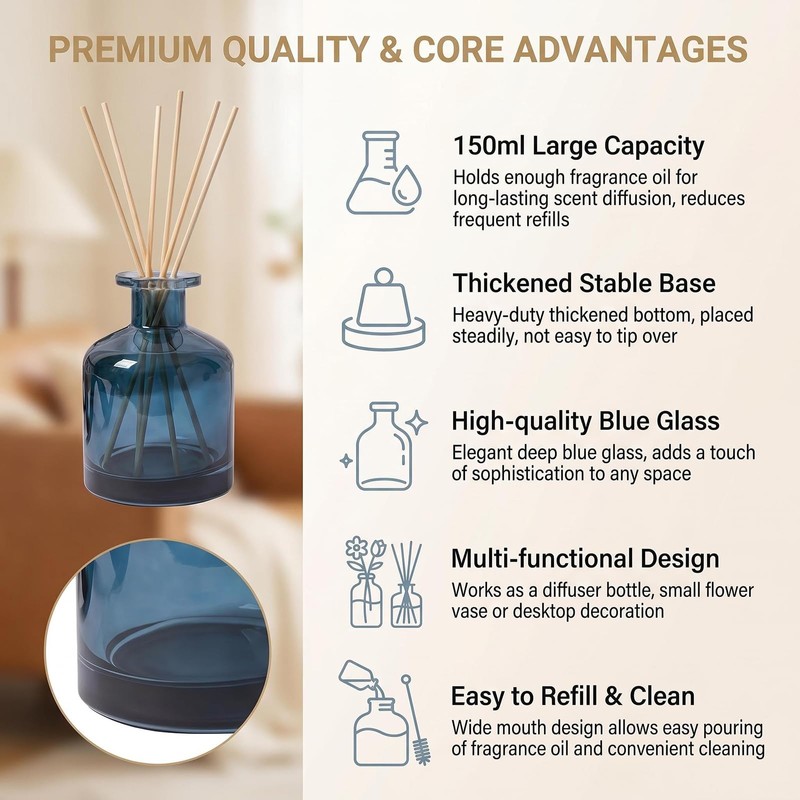 5oz/150ml Empty Glass Reed Diffuser Bottle (Clear Blue)