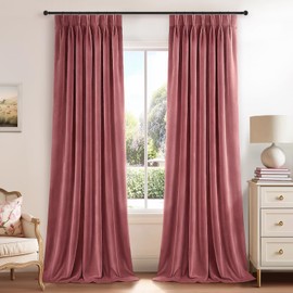 Dusty Rose Velvet Curtains 96 Inches Long 2 Panels Soft Velvet Luxury Boho Decorative Pinch Pleated Curtains Drapes for Bedroom Living Room Blackout Thermal Back Tab Hooks Rings Curtain,40x96 Inches