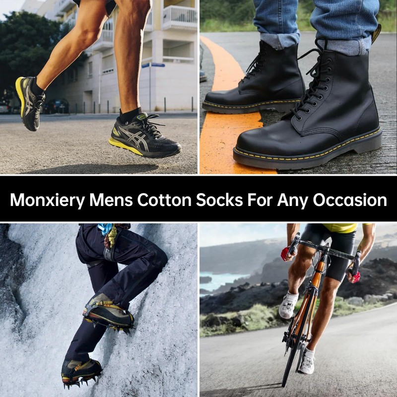 Mens 100% Cotton Moisture Wicking Cushioned Crew Socks, Athletic Performance