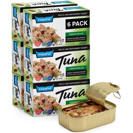 FinerFin Yellowfin Tuna Fillets In Organic Olive Oil – 3 Bean Salad Flavor (4.4oz can - 6 Pack); Premium Canned Fish with EVOO, Gourmet Ready-to-Eat Fillets, Pole & Line Caught