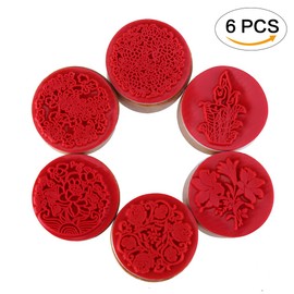 CCINEE 6pcs Round Rubber Stamps Floral Pattern Wooden Stamps for Christmas Scrapbooking Cards and Crafts Making