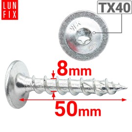 Lun Fix Post Screws 8.0 x 50 mm - Pack of 10 - T40 - Post Connector Screw - Corrosion Protection - Torx Mushroom Head Screws - White Galvanised Steel - Anchor Screws for Post Holders