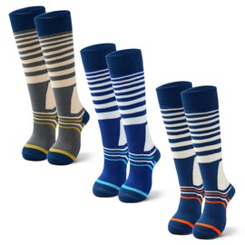 Qterdiz Ski Socks Kids Boys Winter Warm Snowboarding Socks for Boys Girls Thick Thermal Skating Socks 3 Pack Stripes 6-8 Years